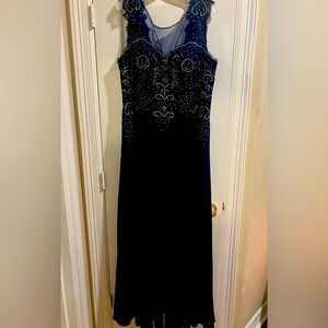 Navy embellished formal gown